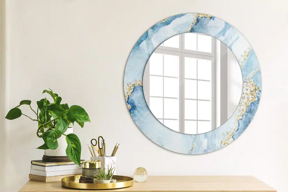Round printed mirror Blue marble