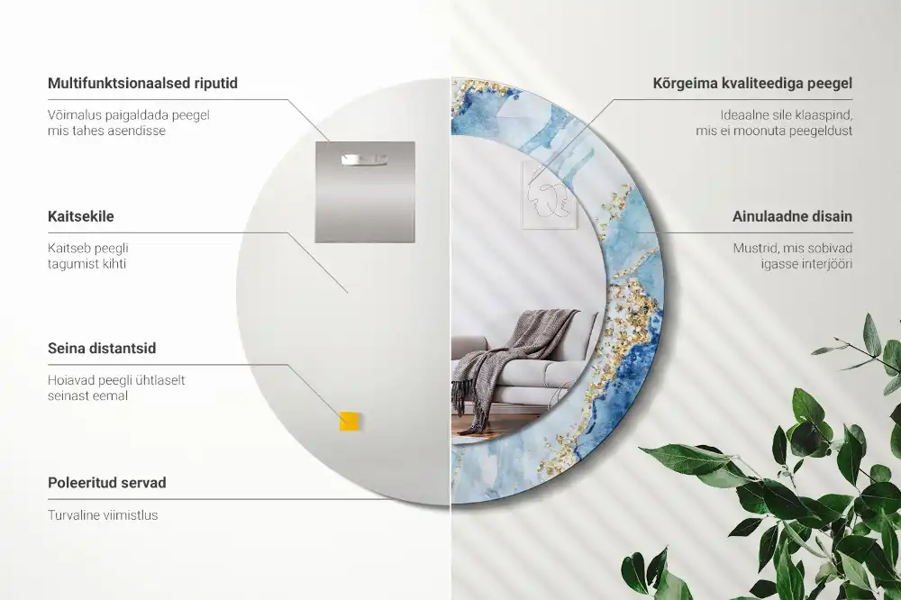 Round printed mirror Blue marble