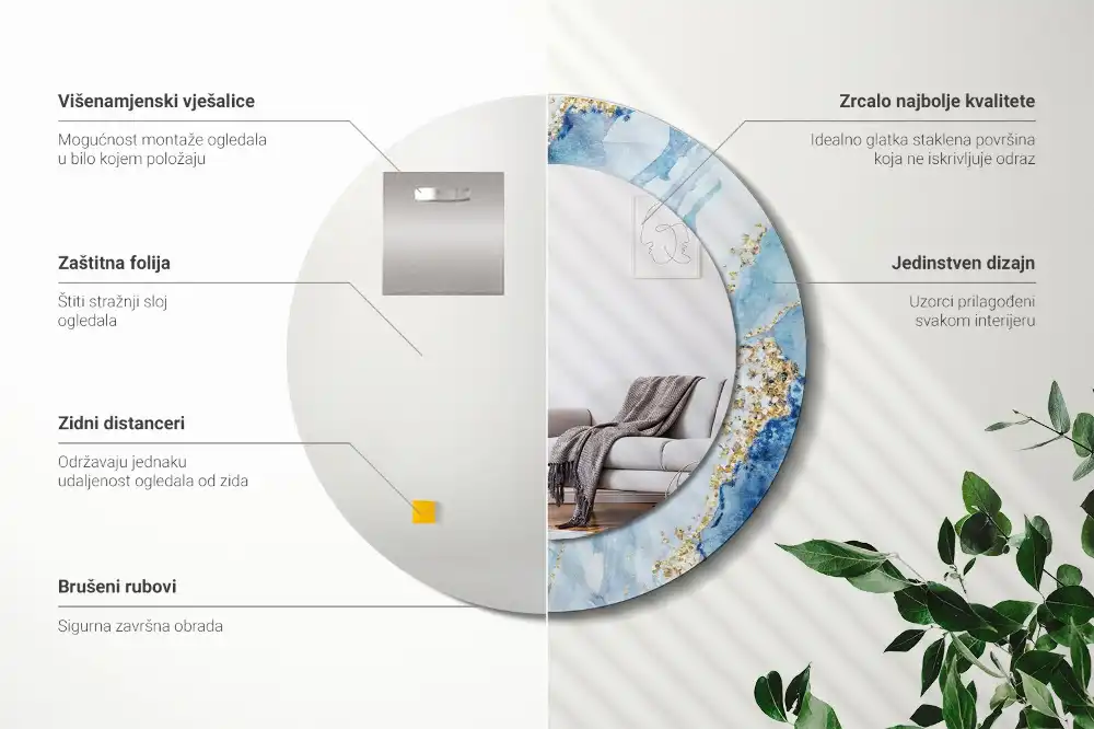 Round printed mirror Blue marble