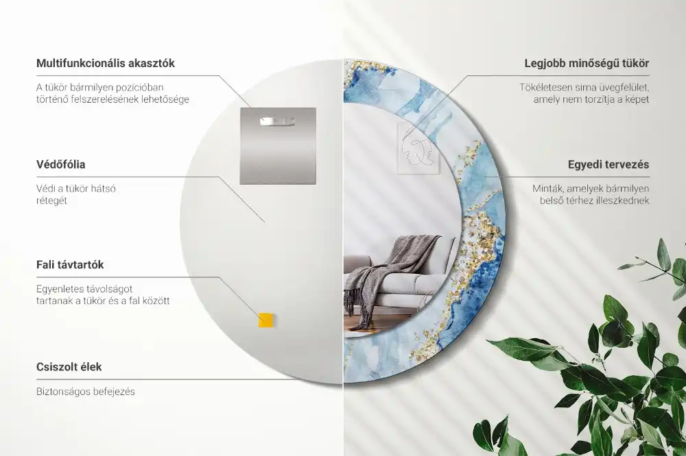 Round printed mirror Blue marble