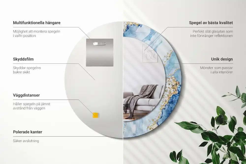 Round printed mirror Blue marble