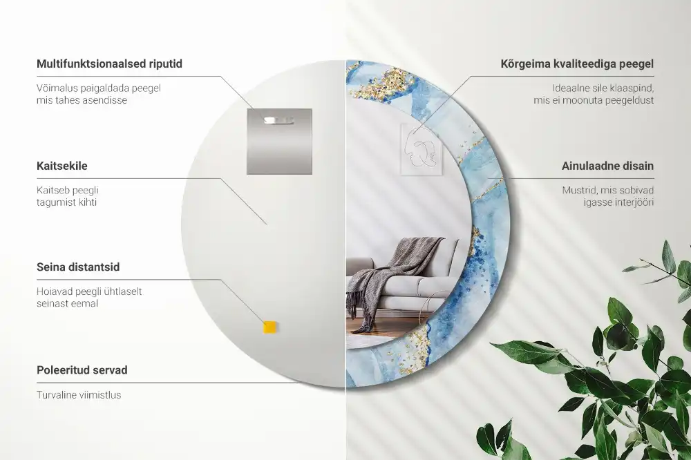 Round printed mirror Blue marble