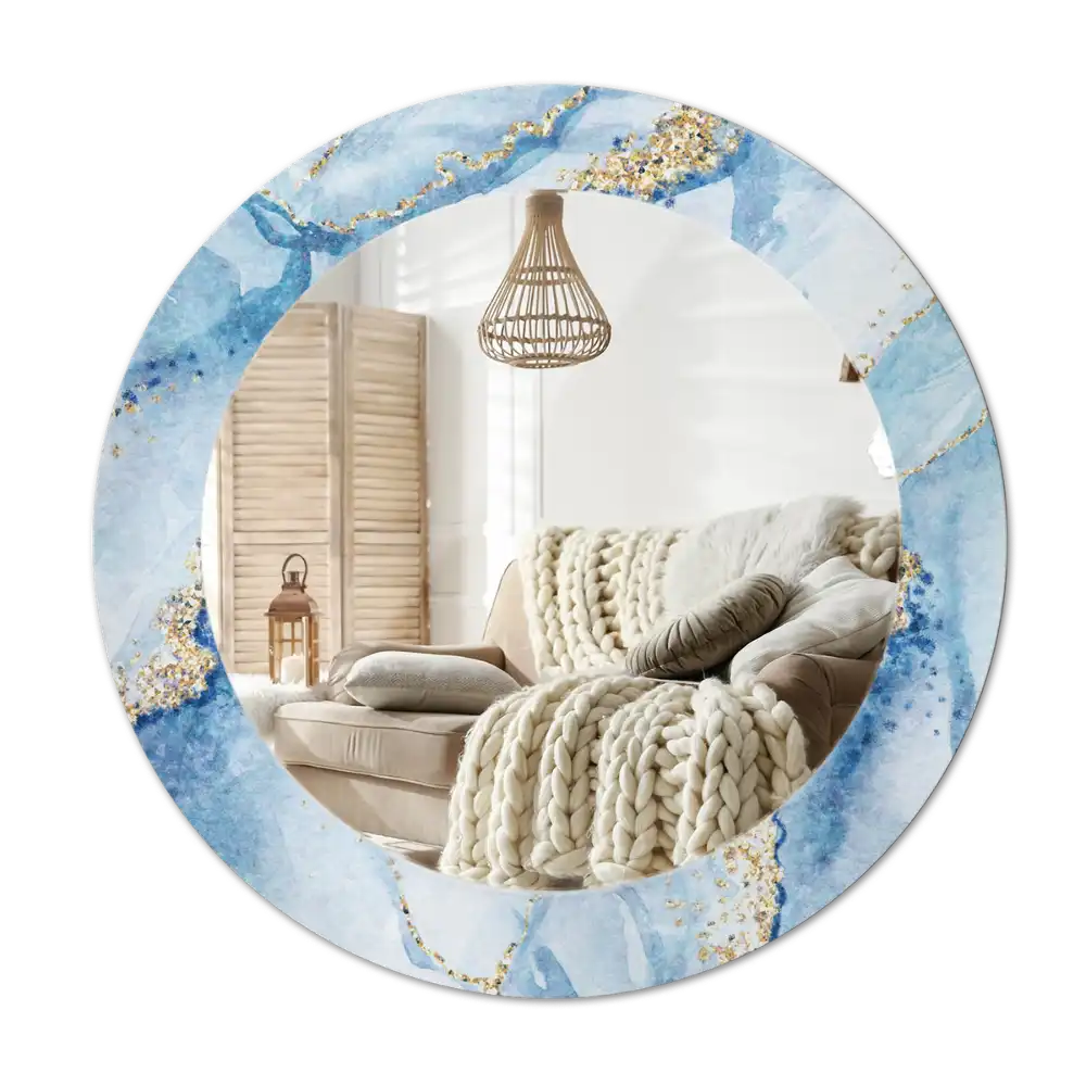 Round printed mirror Blue marble