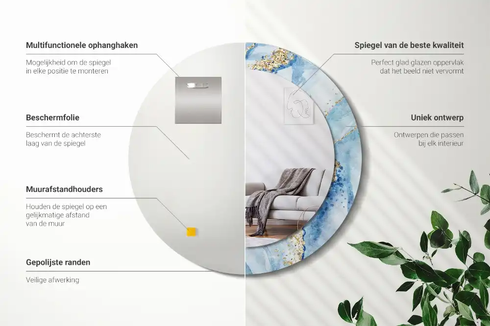 Round printed mirror Blue marble