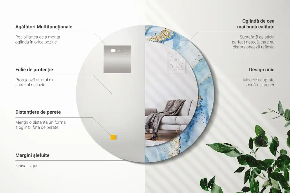 Round printed mirror Blue marble