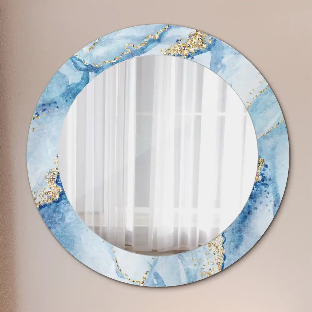 Round printed mirror Blue marble