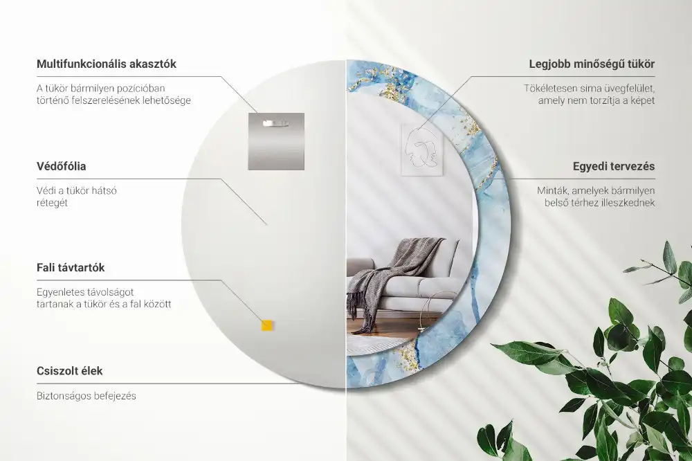 Round printed mirror Blue marble