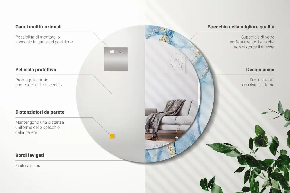 Round printed mirror Blue marble