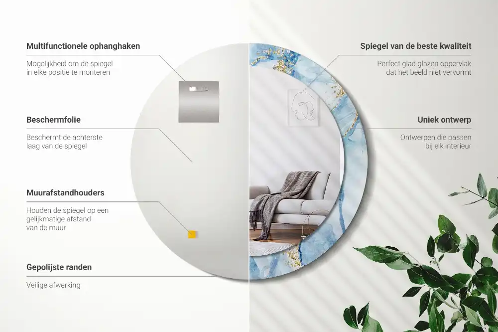 Round printed mirror Blue marble