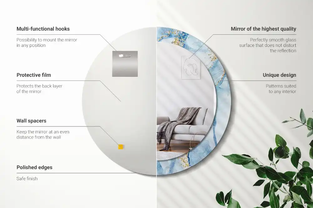 Round printed mirror Blue marble