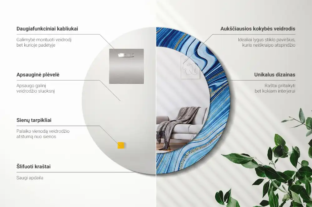 Round decorative mirror Marble River