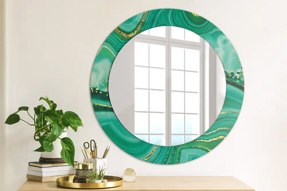 Round mirror frame with print Agate marble