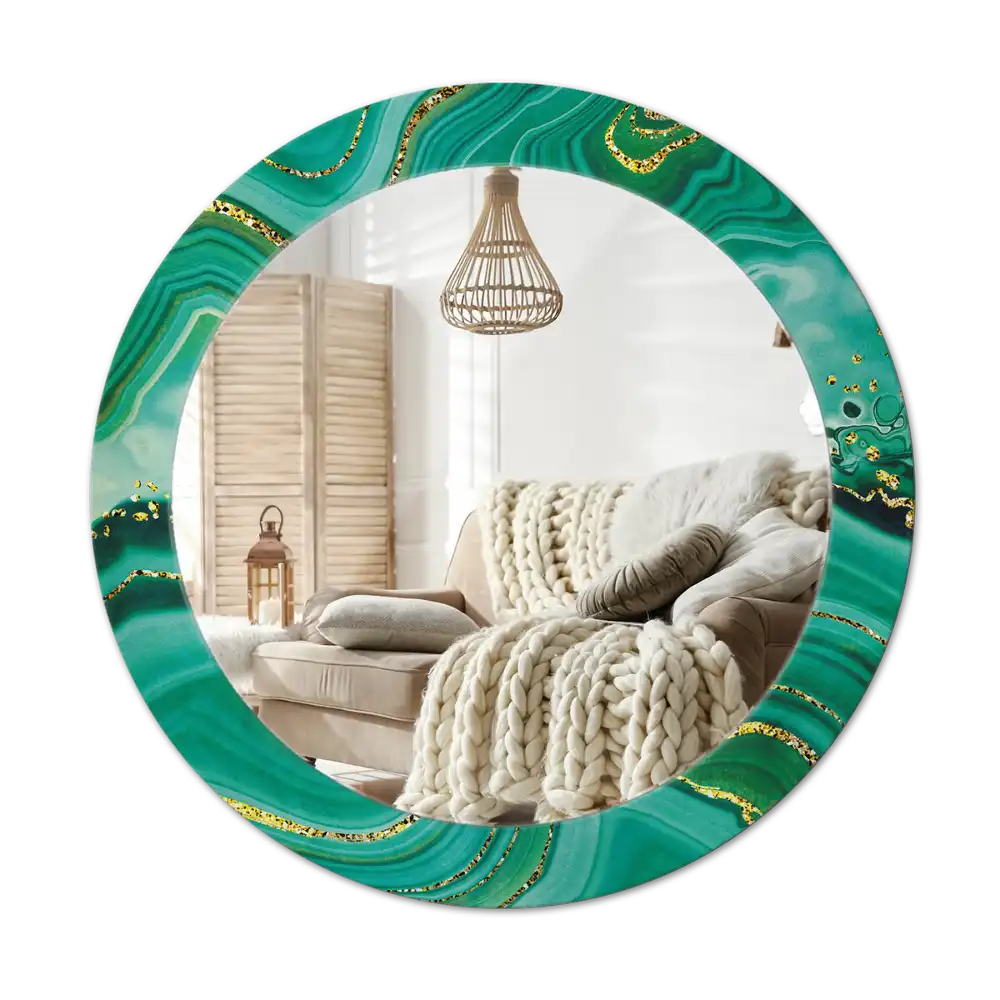 Round mirror frame with print Agate marble