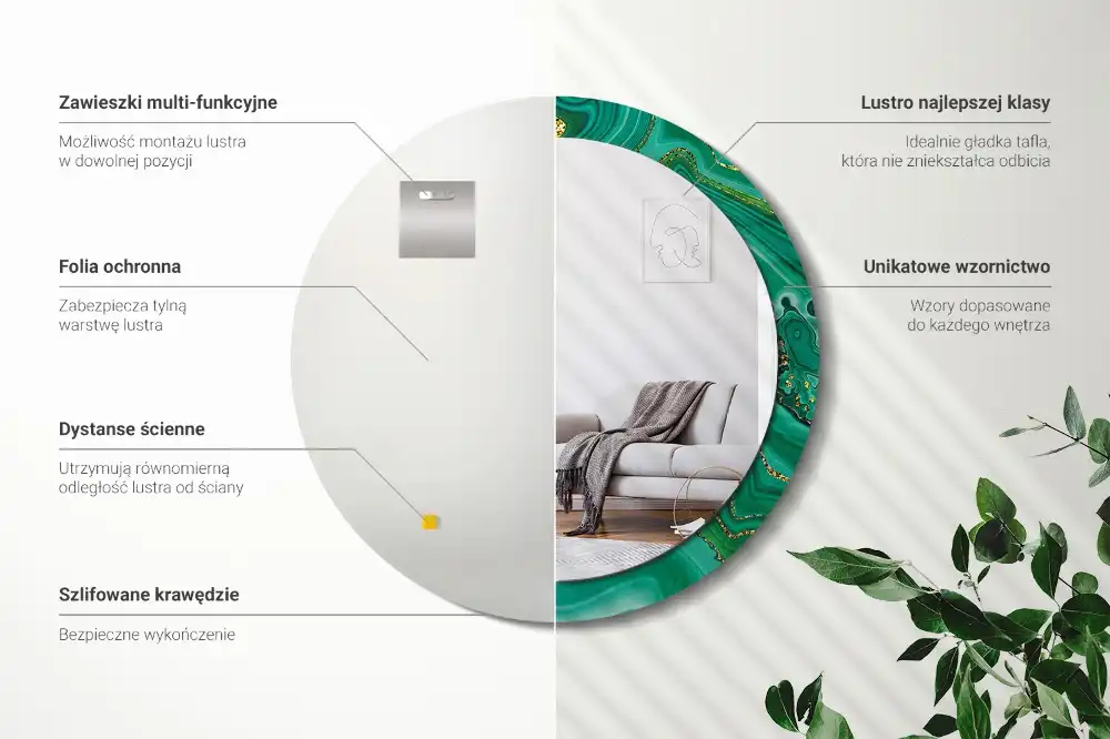 Round mirror frame with print Agate marble