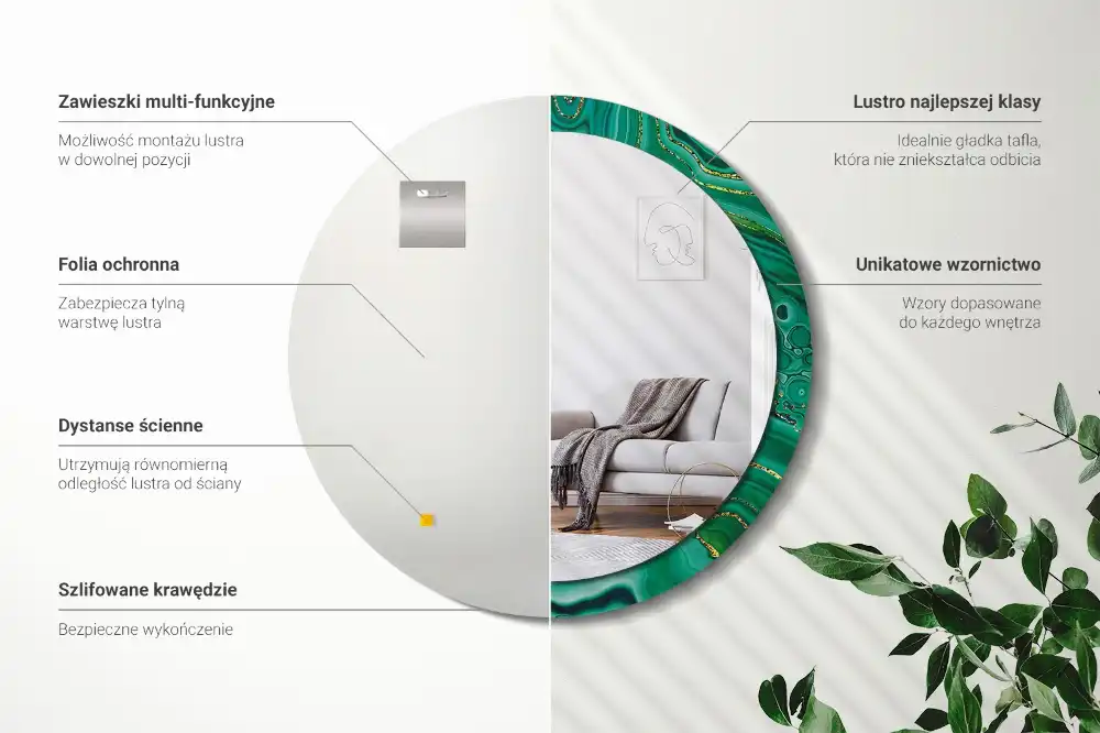 Round mirror frame with print Agate marble