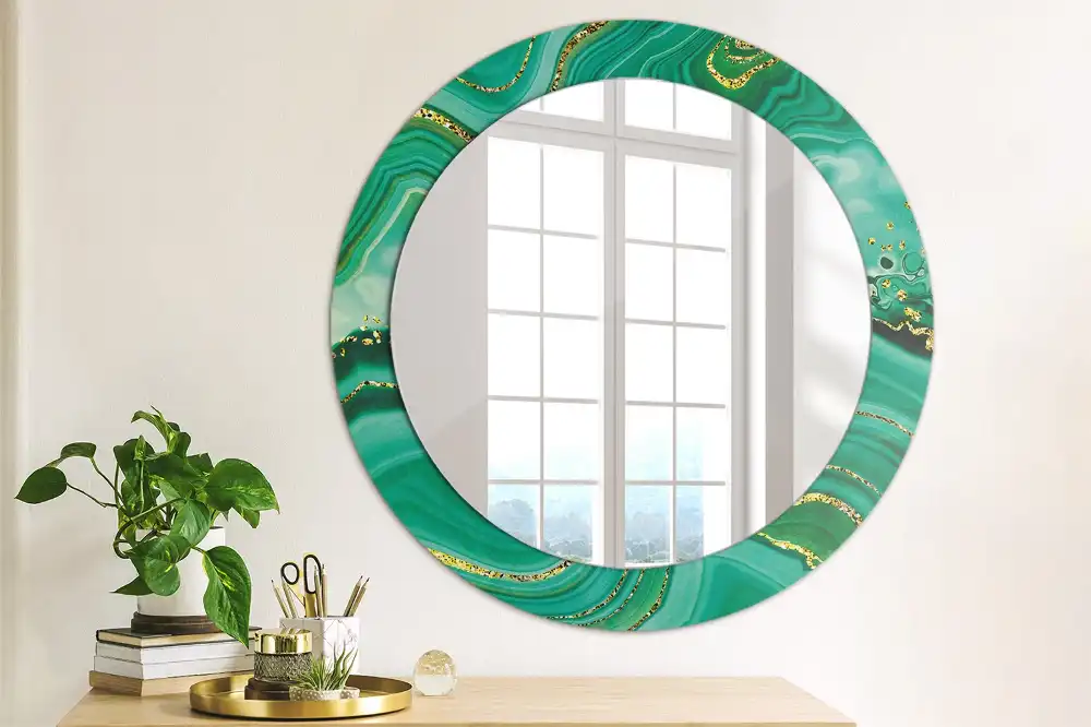 Round mirror frame with print Agate marble