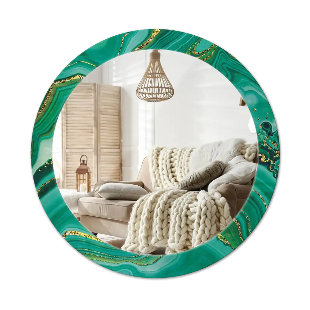 Round mirror frame with print Agate marble