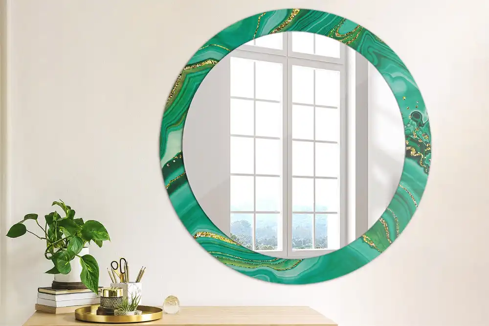 Round mirror frame with print Agate marble