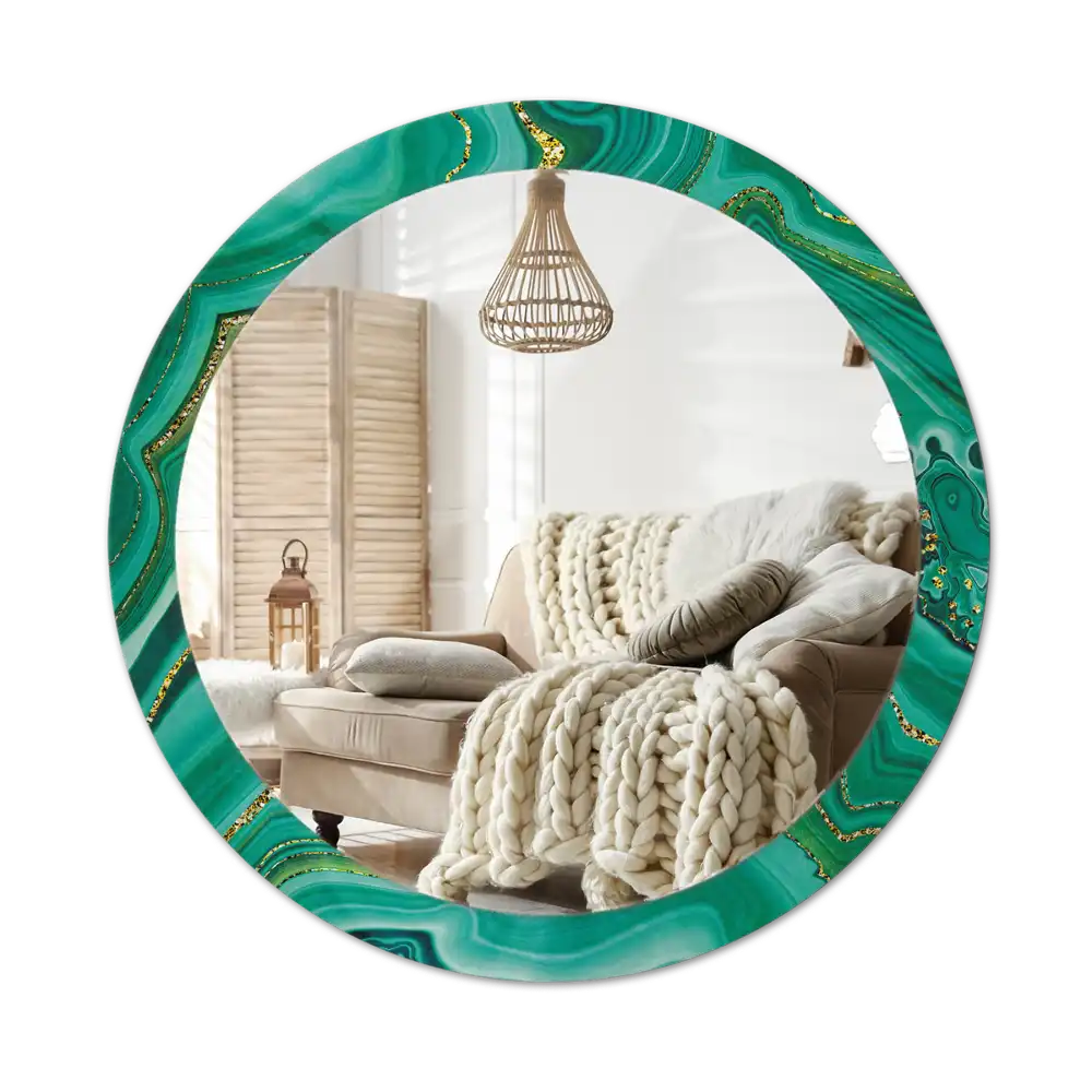 Round mirror frame with print Agate marble