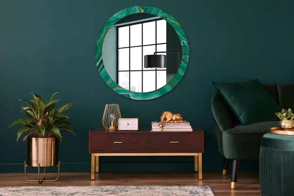 Round mirror frame with print Agate marble