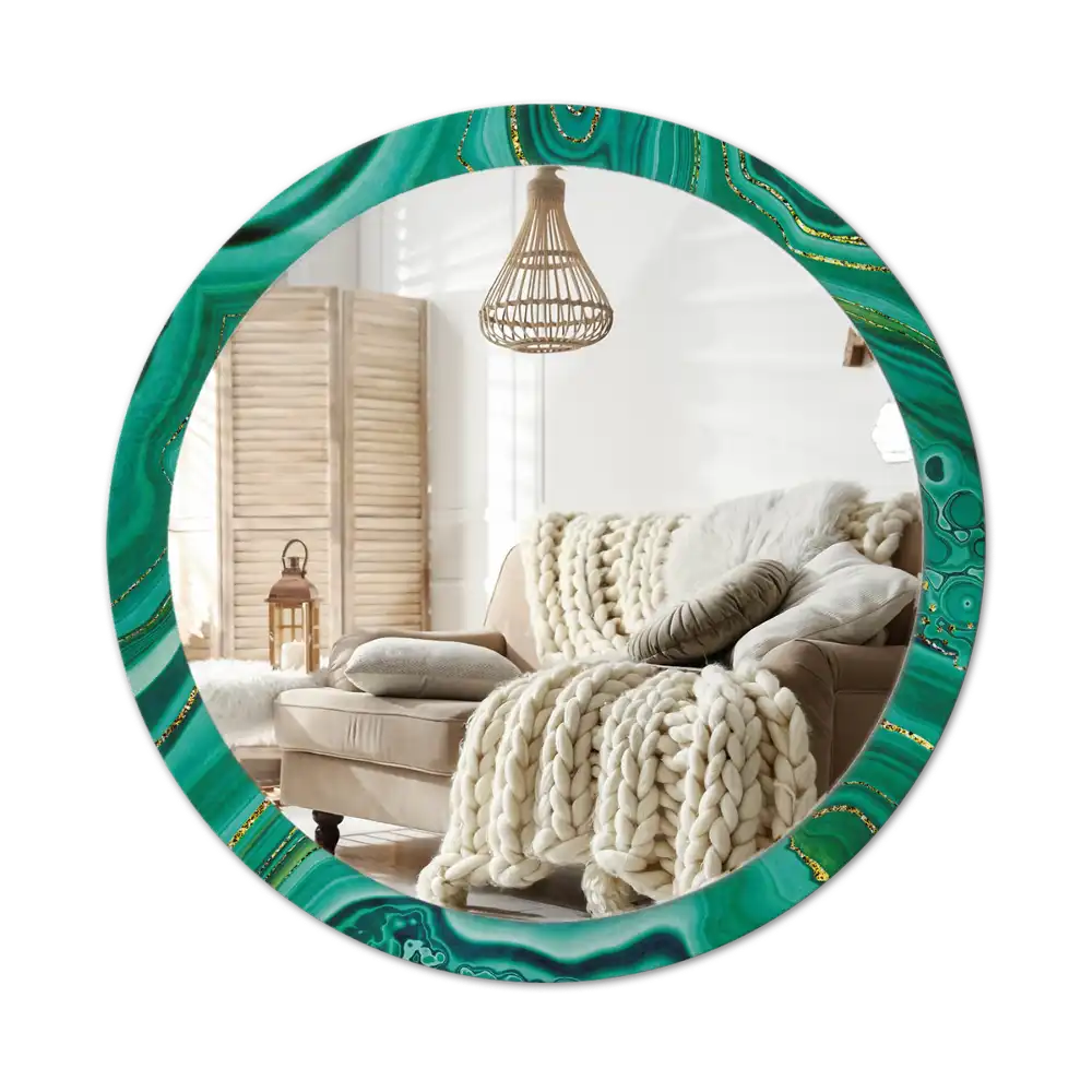 Round mirror frame with print Agate marble