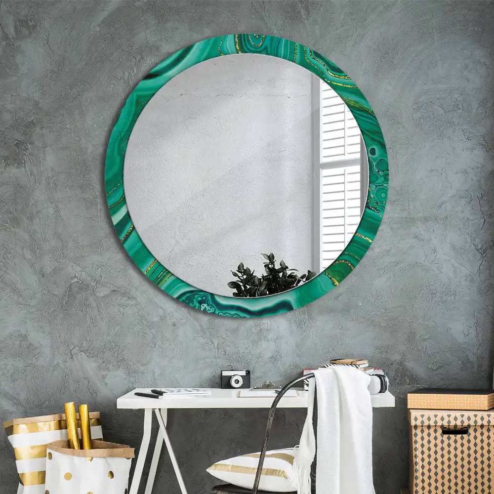 Round mirror frame with print Agate marble