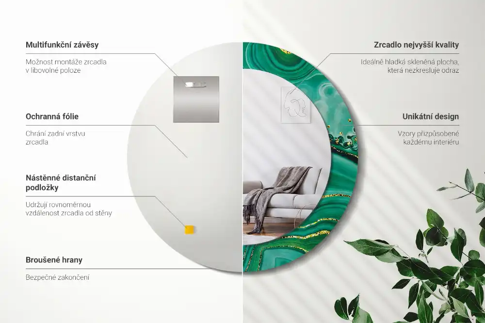 Round mirror frame with print Agate marble