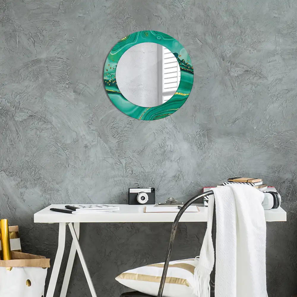 Round mirror frame with print Agate marble