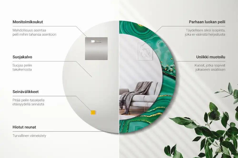 Round mirror frame with print Agate marble