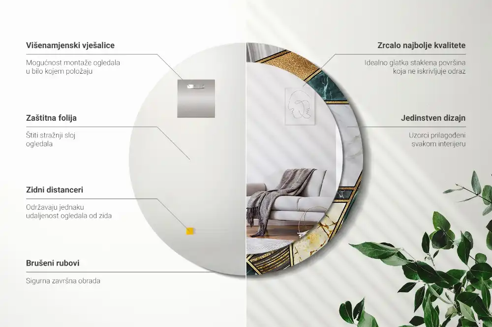 Round printed mirror Marble style