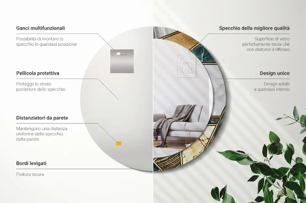 Round printed mirror Marble style