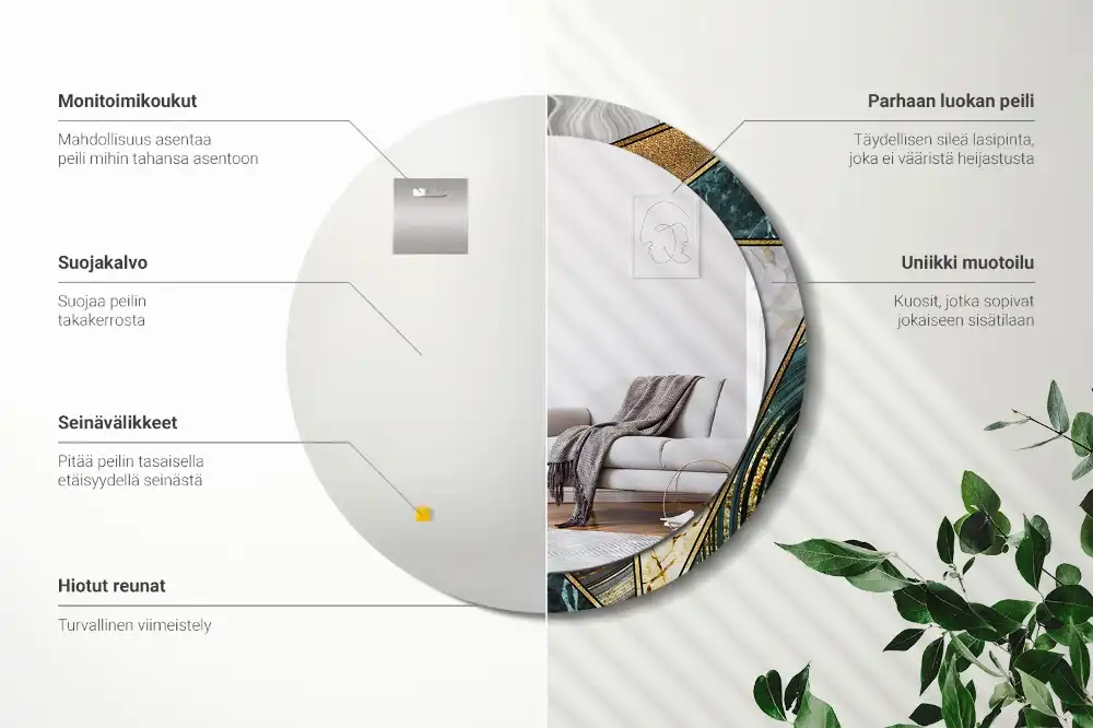 Round printed mirror Marble style