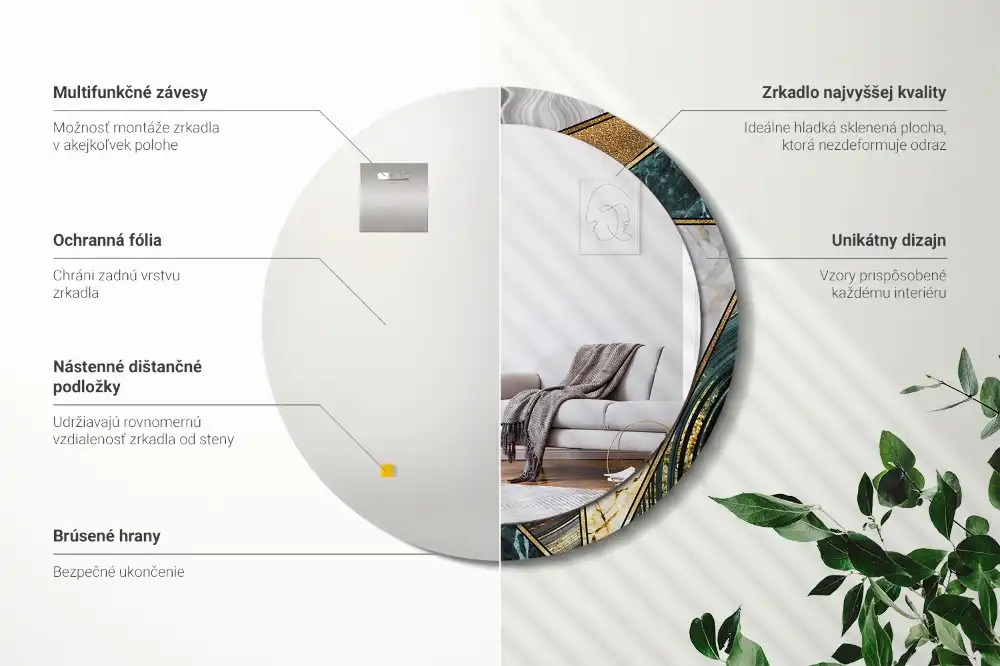 Round printed mirror Marble style