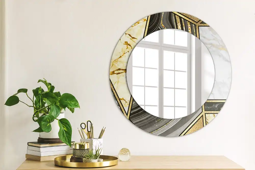 Round printed mirror Marble style