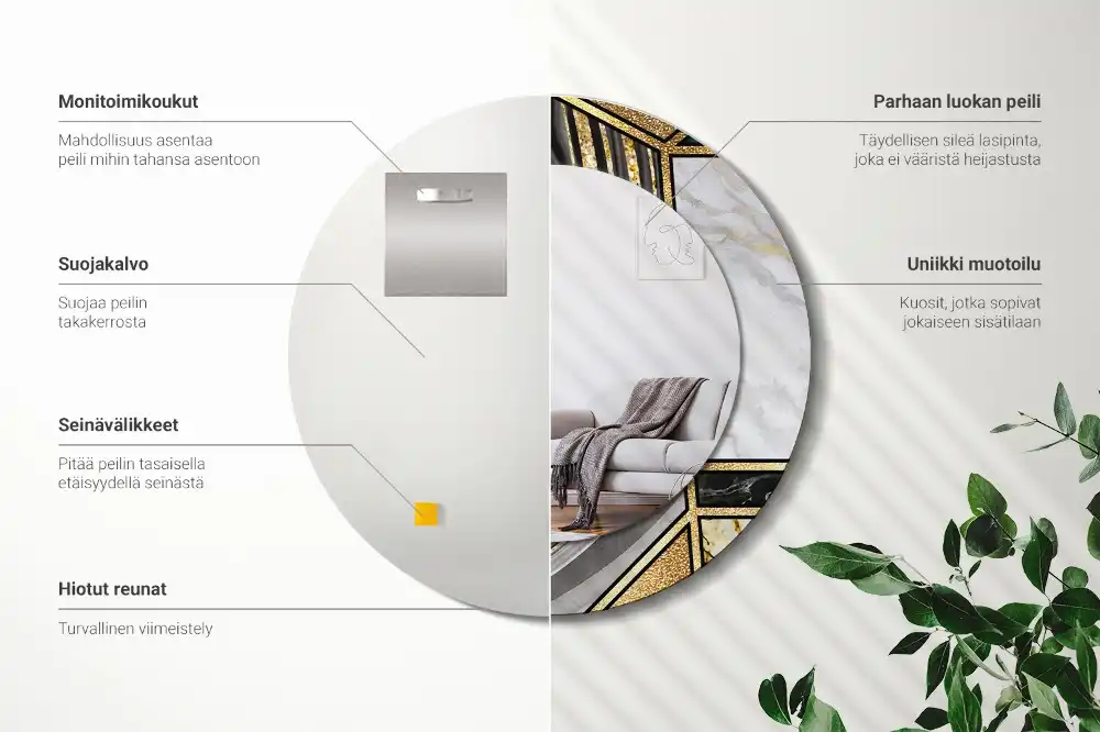 Round printed mirror Marble style