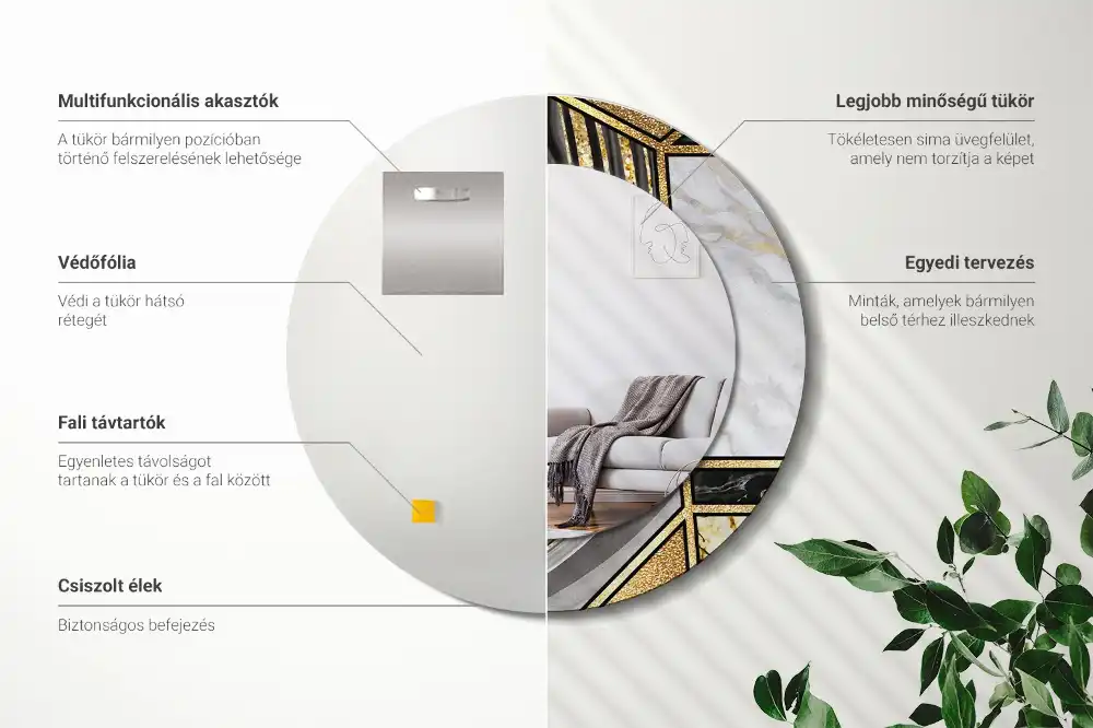 Round printed mirror Marble style