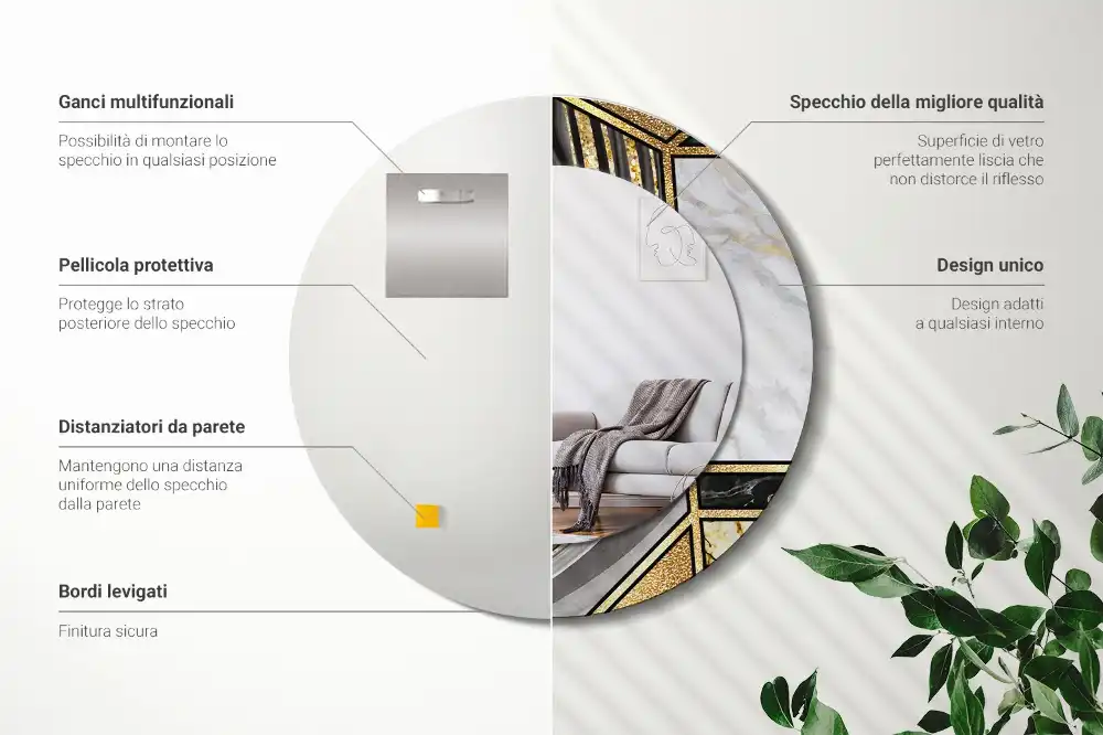 Round printed mirror Marble style