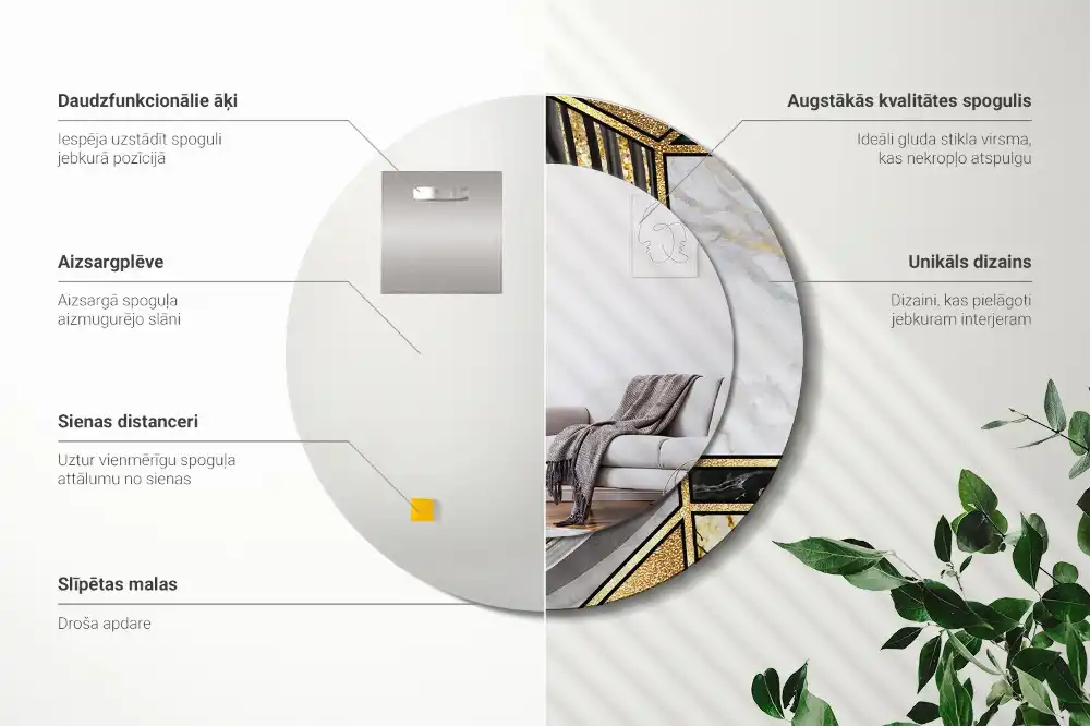 Round printed mirror Marble style