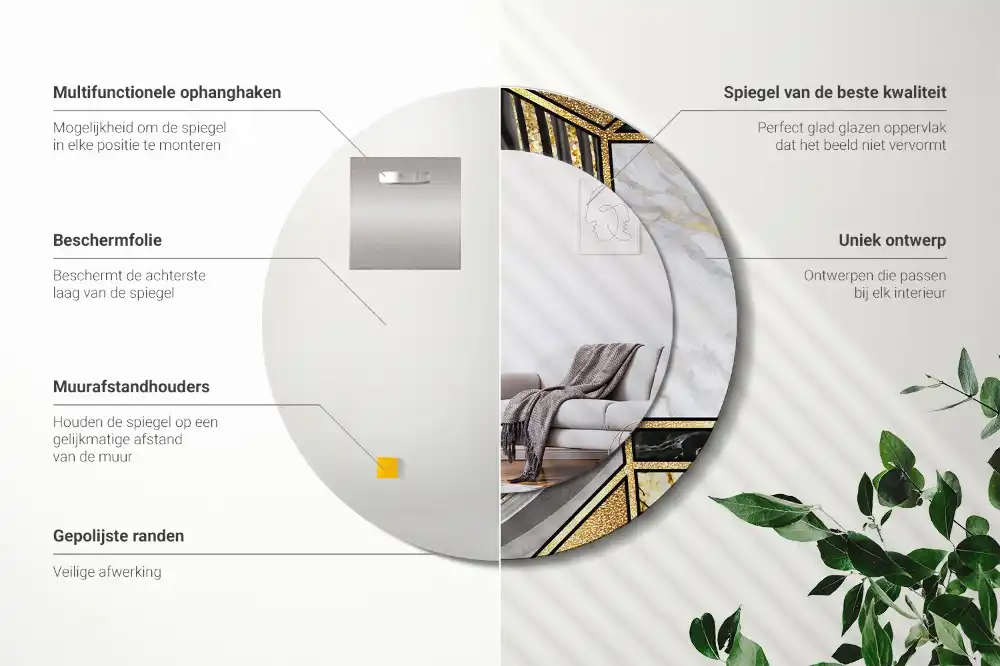 Round printed mirror Marble style