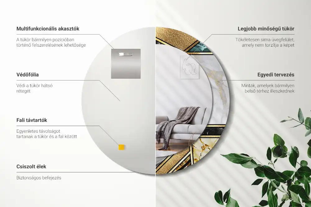 Round printed mirror Marble style