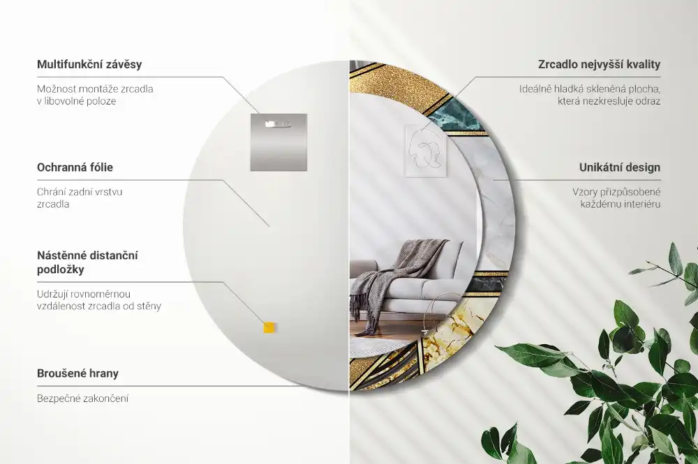 Round printed mirror Marble style