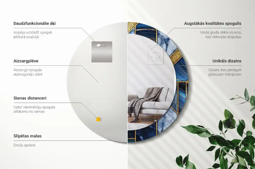 Round decorative mirror Modern marble