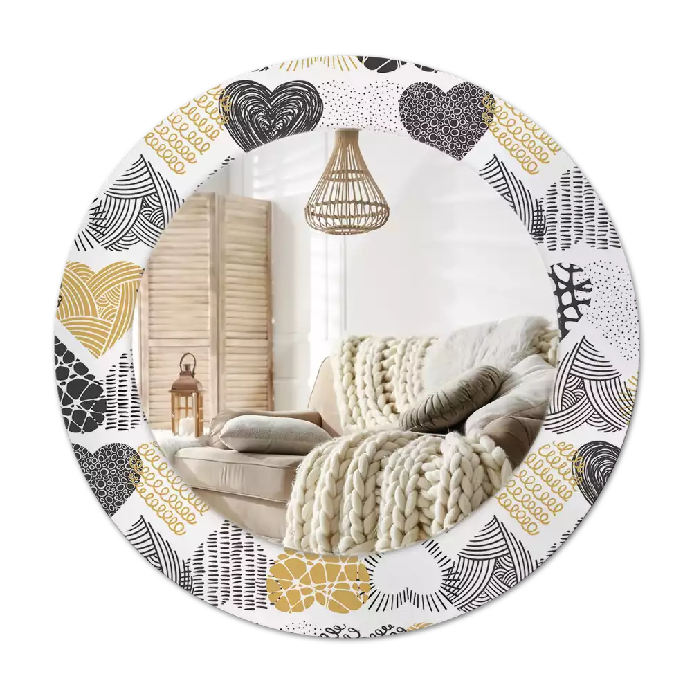 Round mirror frame with print Hearts Doodle Style
