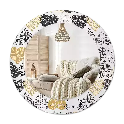 Round mirror frame with print Hearts Doodle Style