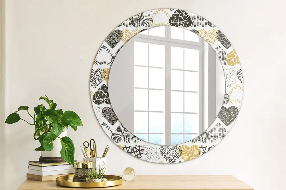 Round mirror frame with print Hearts Doodle Style
