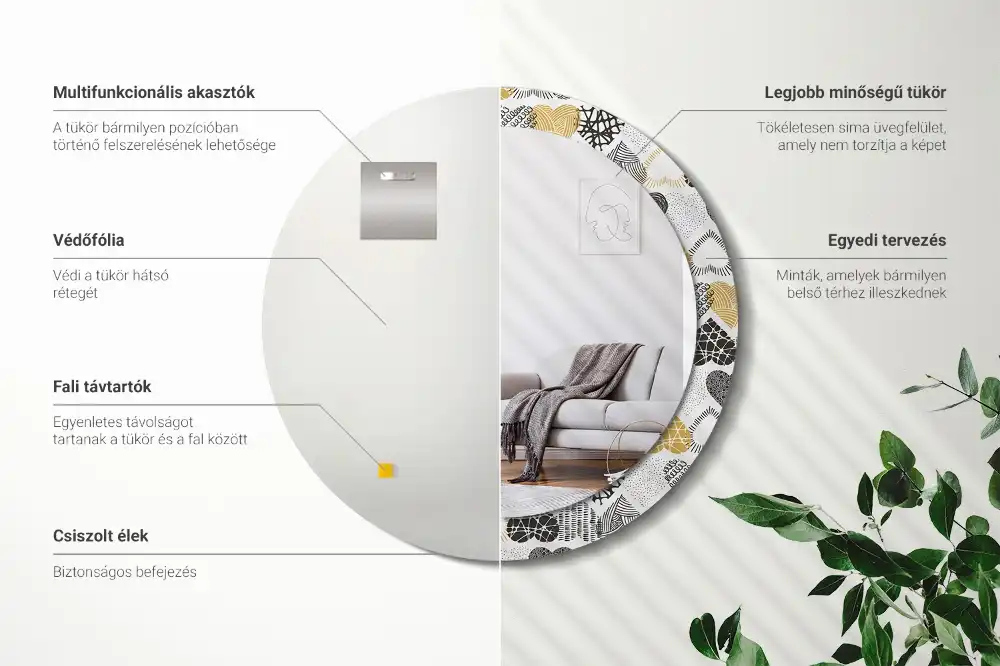 Round mirror frame with print Hearts Doodle Style