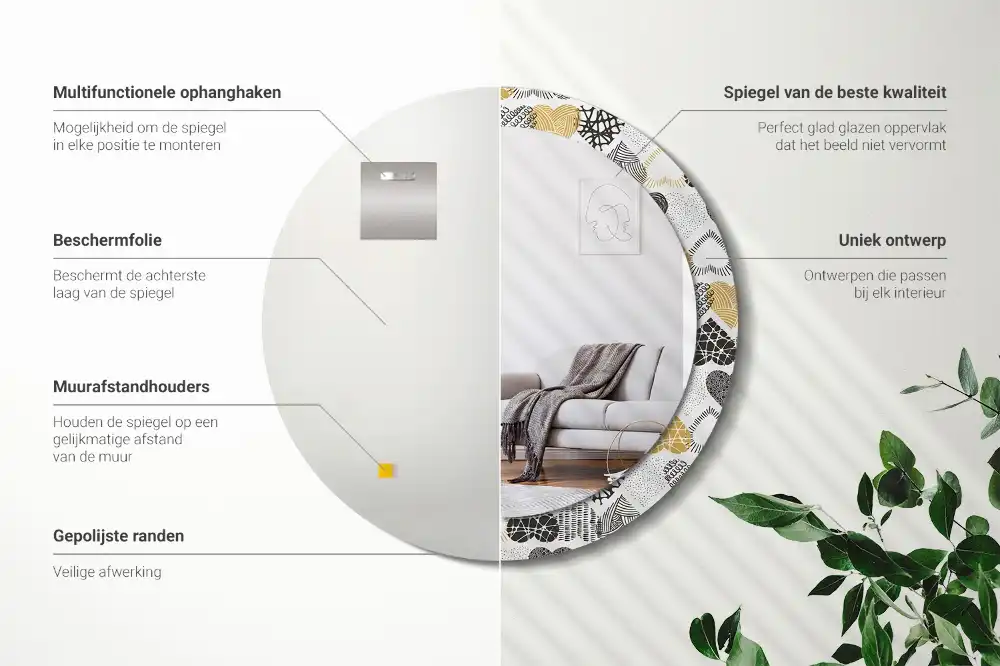 Round mirror frame with print Hearts Doodle Style