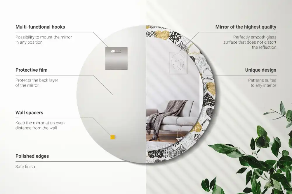 Round mirror frame with print Hearts Doodle Style