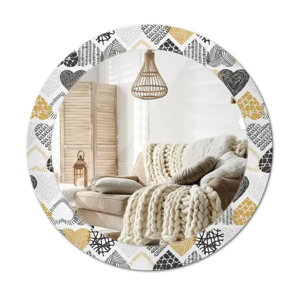 Round mirror frame with print Hearts Doodle Style