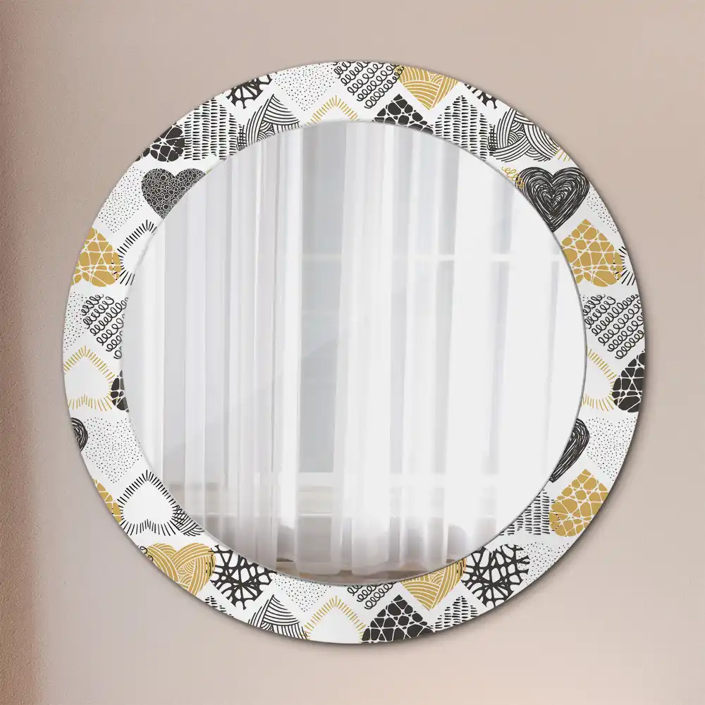 Round mirror frame with print Hearts Doodle Style